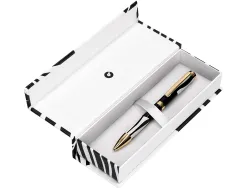 Stylo-bille belius b&w aluminium attributs or encre bleue coloris blanc zebrures noires dans coffret cadeau