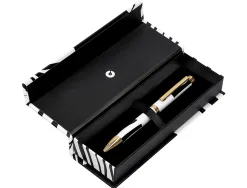 Stylo-bille belius b&w aluminium attributs or encre bleue coloris noir zebrures blanches dans coffret cadeau
