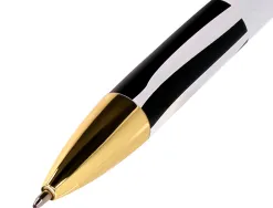 Stylo-bille belius b&w aluminium attributs or encre bleue coloris noir zebrures blanches dans coffret cadeau