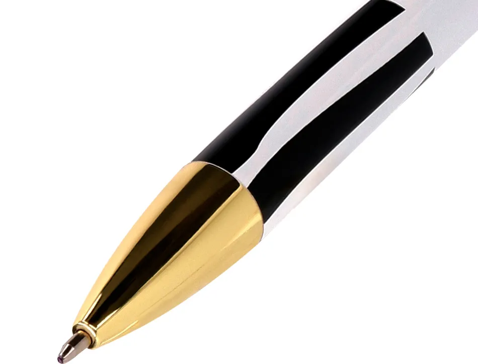 Stylo-bille belius b&w aluminium attributs or encre bleue coloris noir zebrures blanches dans coffret cadeau