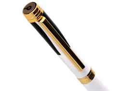 Stylo-bille belius b&w aluminium attributs or encre bleue coloris noir zebrures blanches dans coffret cadeau