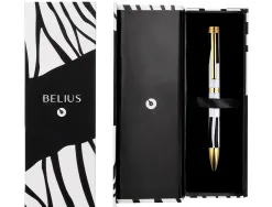 Stylo-bille belius b&w aluminium attributs or encre bleue coloris noir zebrures blanches dans coffret cadeau