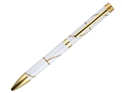 Stylo-bille belius carte blanche aluminium details et attributs or encre bleue coloris blanc dans coffret cadeau