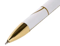 Stylo-bille belius carte blanche aluminium details et attributs or encre bleue coloris blanc dans coffret cadeau