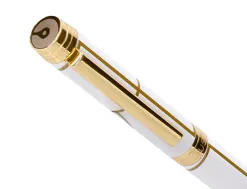 Stylo-bille belius carte blanche aluminium details et attributs or encre bleue coloris blanc dans coffret cadeau