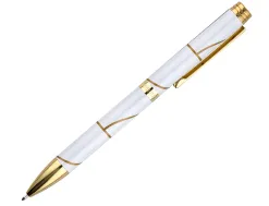 Stylo-bille belius carte blanche aluminium details et attributs or encre bleue coloris blanc dans coffret cadeau