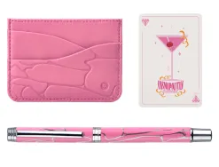 Stylo-bille belius cocktails cosmopolitan aluminium encre bleue relief rose argente boite design