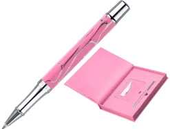 Stylo-bille belius cocktails cosmopolitan aluminium encre bleue relief rose argente boite design