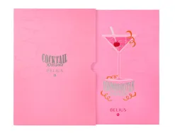 Stylo-bille belius cocktails cosmopolitan aluminium encre bleue relief rose argente boite design
