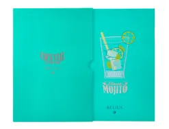 Stylo-bille belius cocktails mojito aluminium encre bleue relief vert argente boite design