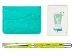 Stylo-bille belius cocktails mojito aluminium encre bleue relief vert argente boite design