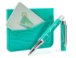 Stylo-bille belius cocktails mojito aluminium encre bleue relief vert argente boite design