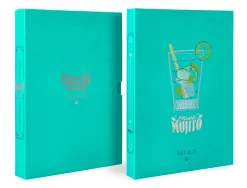 Stylo-bille belius cocktails mojito aluminium encre bleue relief vert argente boite design