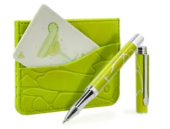 Stylo-bille belius cocktails margarita aluminium encre bleue relief vert lime argente boite design