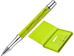 Stylo-bille belius cocktails margarita aluminium encre bleue relief vert lime argente boite design