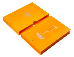 Stylo-bille belius cocktails mimosa aluminium encre bleue relief orange argente boite design