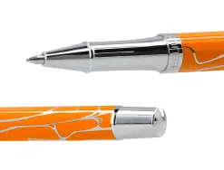 Stylo-bille belius cocktails mimosa aluminium encre bleue relief orange argente boite design