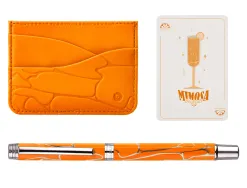 Stylo-bille belius cocktails mimosa aluminium encre bleue relief orange argente boite design