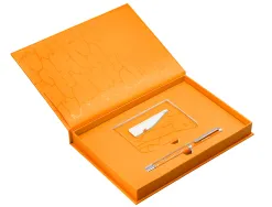 Stylo-bille belius cocktails mimosa aluminium encre bleue relief orange argente boite design