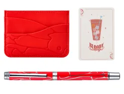 Stylo-bille belius cocktails bloody mary aluminium encre bleue relief rouge argente boite design