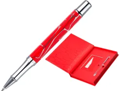 Stylo-bille belius cocktails bloody mary aluminium encre bleue relief rouge argente boite design