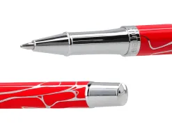 Stylo-bille belius cocktails bloody mary aluminium encre bleue relief rouge argente boite design