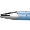 Stylo-bille belius collection bella aluminium encre bleue coloris bleu ciel design relief argente boite