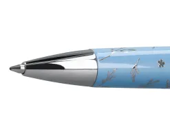 Stylo-bille belius collection bella aluminium encre bleue coloris bleu ciel design relief argente boite