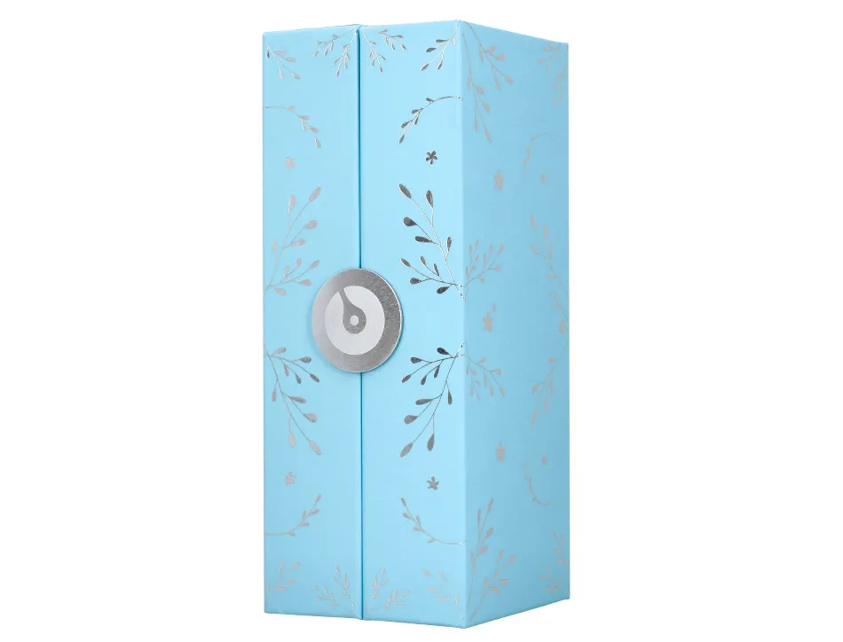 Stylo-bille belius collection bella aluminium encre bleue coloris bleu ciel design relief argente boite