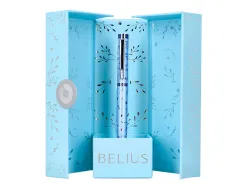 Stylo-bille belius collection bella aluminium encre bleue coloris bleu ciel design relief argente boite