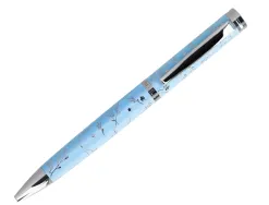 Stylo-bille belius collection bella aluminium encre bleue coloris bleu ciel design relief argente boite