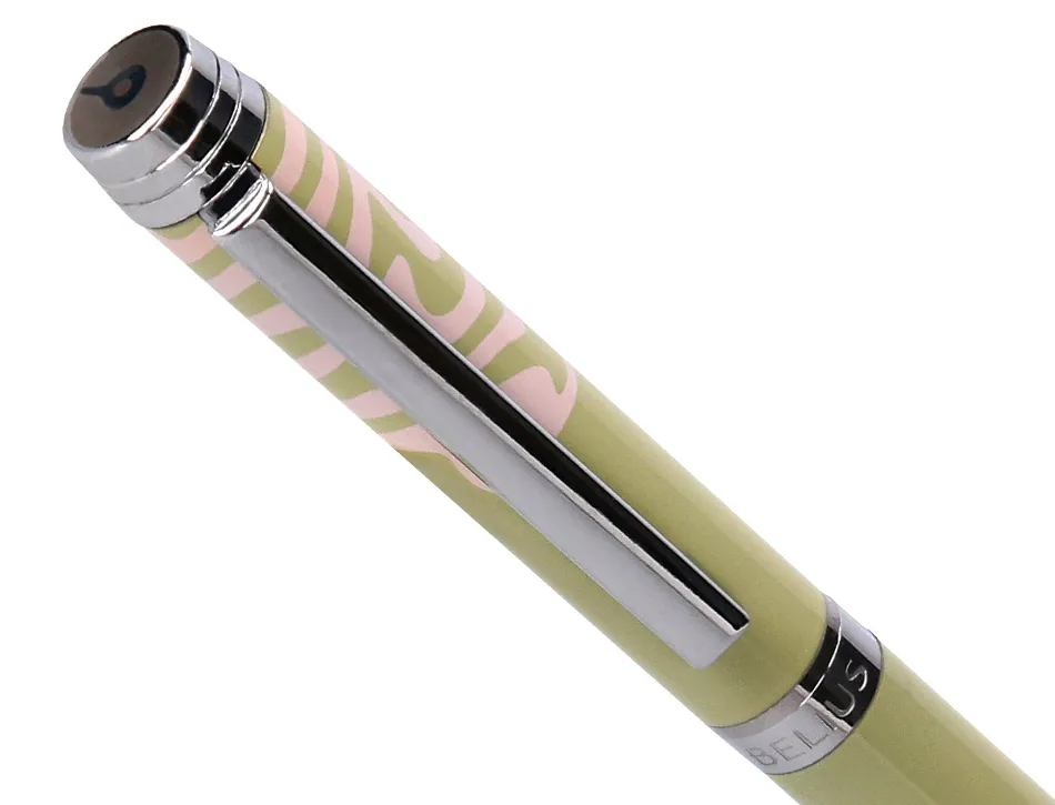 Stylo-bille belius ink dreams aluminium attributs argent encre bleue coloris vert matcha ondulations rose coffret cadeau