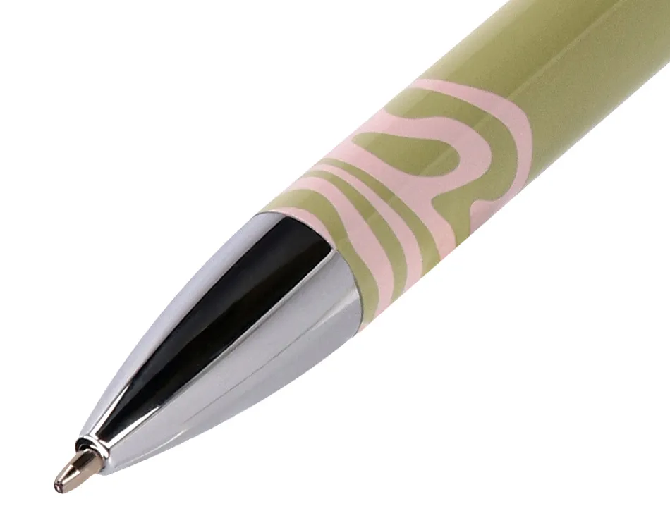 Stylo-bille belius ink dreams aluminium attributs argent encre bleue coloris vert matcha ondulations rose coffret cadeau