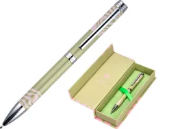 Stylo-bille belius ink dreams aluminium attributs argent encre bleue coloris vert matcha ondulations rose coffret cadeau