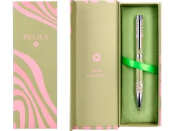 Stylo-bille belius ink dreams aluminium attributs argent encre bleue coloris vert matcha ondulations rose coffret cadeau