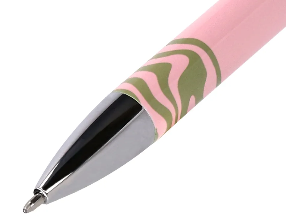 Stylo-bille belius ink dreams aluminium attributs argent encre bleue coloris rose ondulations vert matcha coffret cadeau