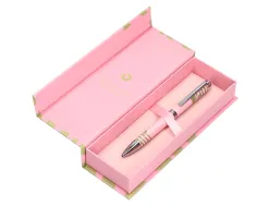 Stylo-bille belius ink dreams aluminium attributs argent encre bleue coloris rose ondulations vert matcha coffret cadeau