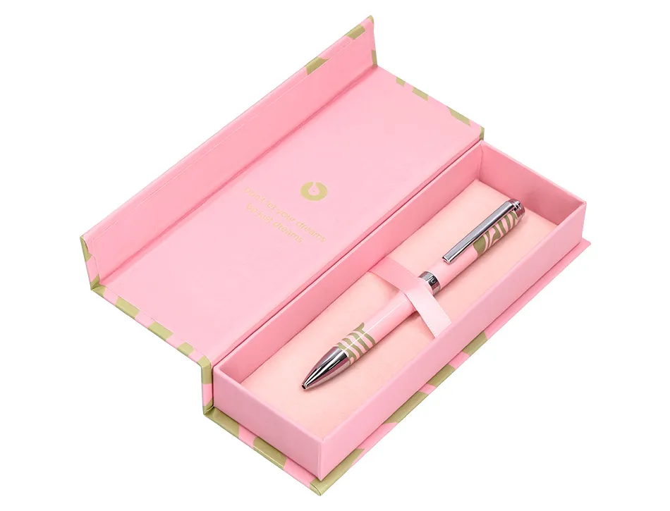 Stylo-bille belius ink dreams aluminium attributs argent encre bleue coloris rose ondulations vert matcha coffret cadeau