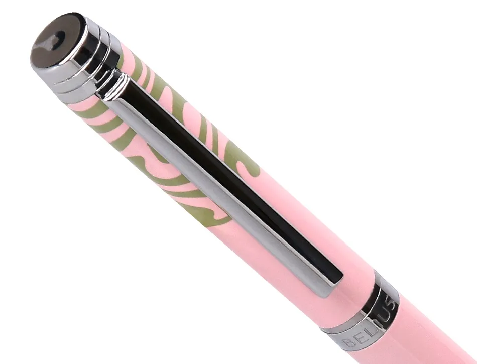 Stylo-bille belius ink dreams aluminium attributs argent encre bleue coloris rose ondulations vert matcha coffret cadeau