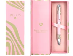 Stylo-bille belius ink dreams aluminium attributs argent encre bleue coloris rose ondulations vert matcha coffret cadeau