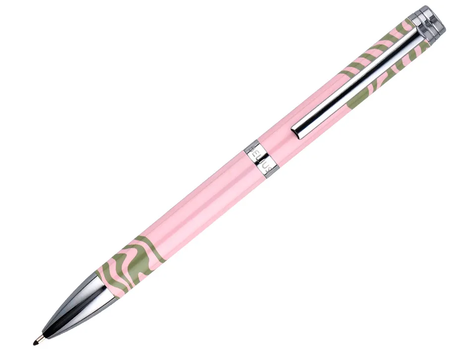 Stylo-bille belius ink dreams aluminium attributs argent encre bleue coloris rose ondulations vert matcha coffret cadeau