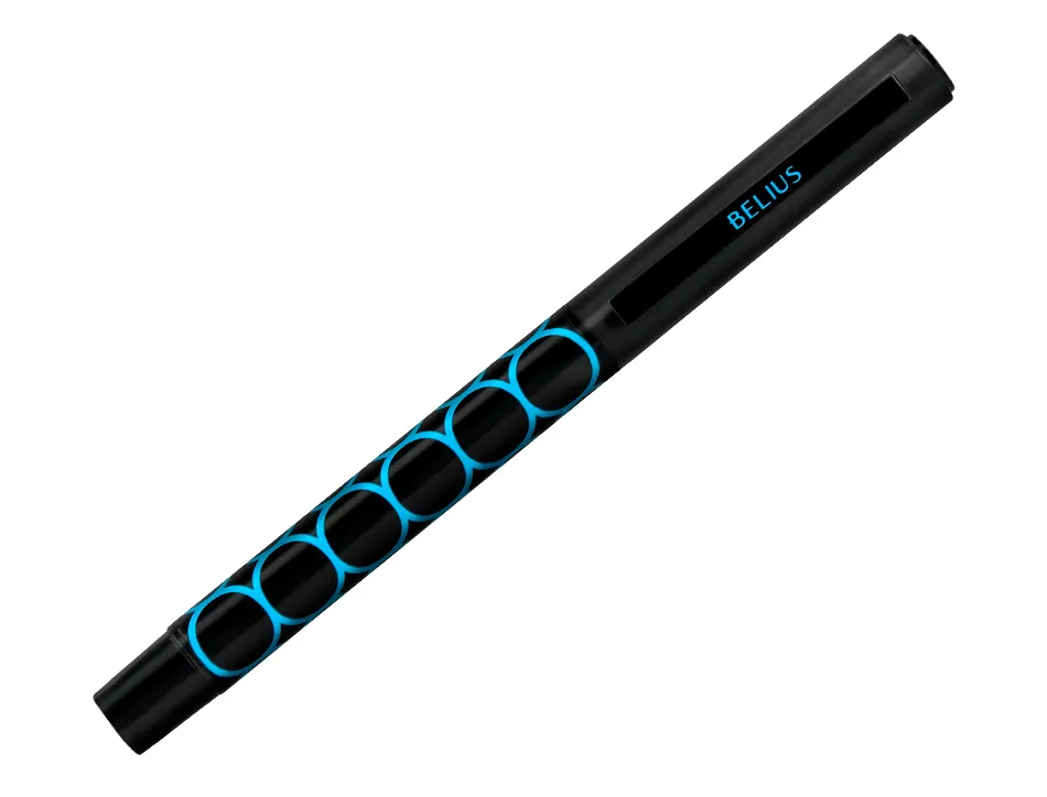 Stylo-bille belius legacy aluminium encre bleue design cercles bleux corps noir boite design