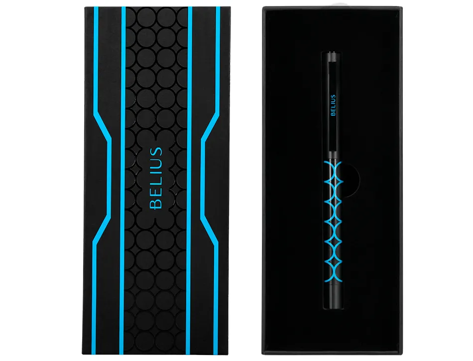 Stylo-bille belius legacy aluminium encre bleue design cercles bleux corps noir boite design