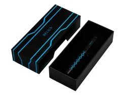 Stylo-bille belius legacy aluminium encre bleue design cercles bleux corps noir boite design