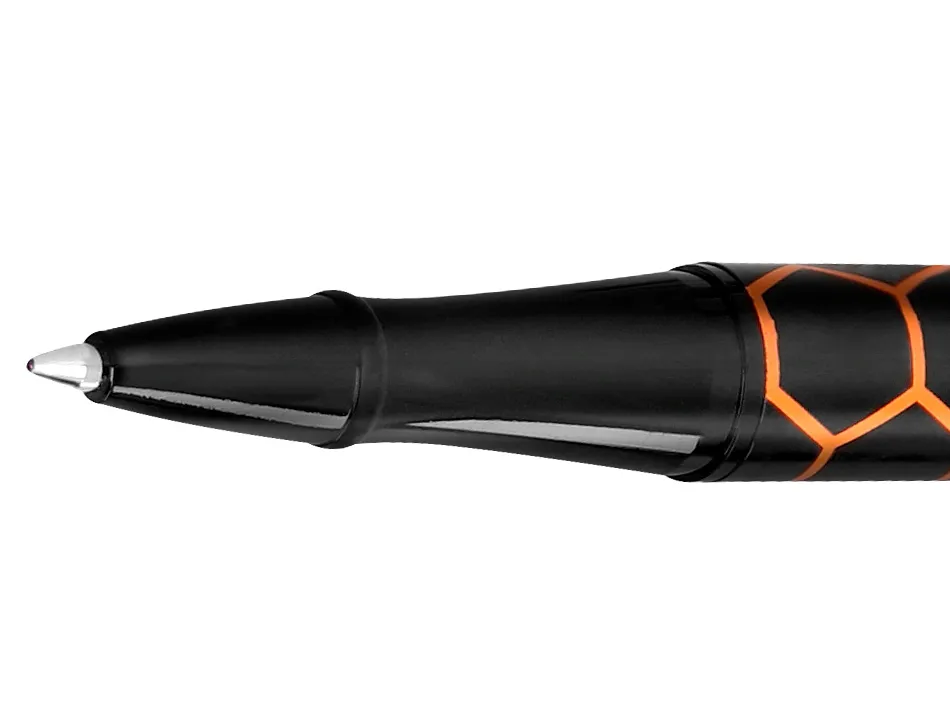 Stylo-bille belius legacy aluminium encre bleue design hexagone orange corps noir boite design