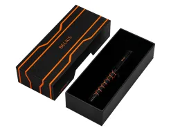 Stylo-bille belius legacy aluminium encre bleue design hexagone orange corps noir boite design