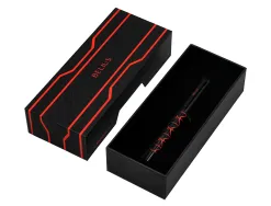 Stylo-bille belius legacy aluminium encre bleue design triangle rouge corps noir boite design