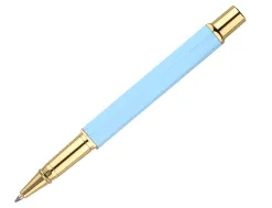 Stylo-bille belius macaron bliss hexagonal aluminium details et attributs or encre bleue coloris bleu coffret cadeau
