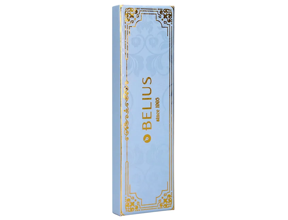 Stylo-bille belius macaron bliss hexagonal aluminium details et attributs or encre bleue coloris bleu coffret cadeau