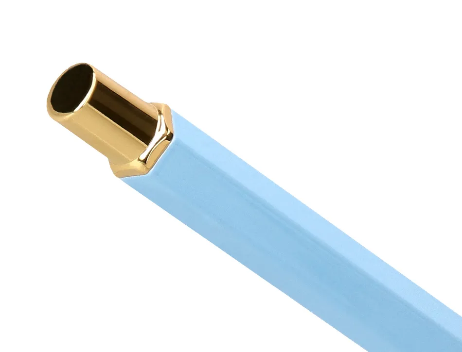 Stylo-bille belius macaron bliss hexagonal aluminium details et attributs or encre bleue coloris bleu coffret cadeau